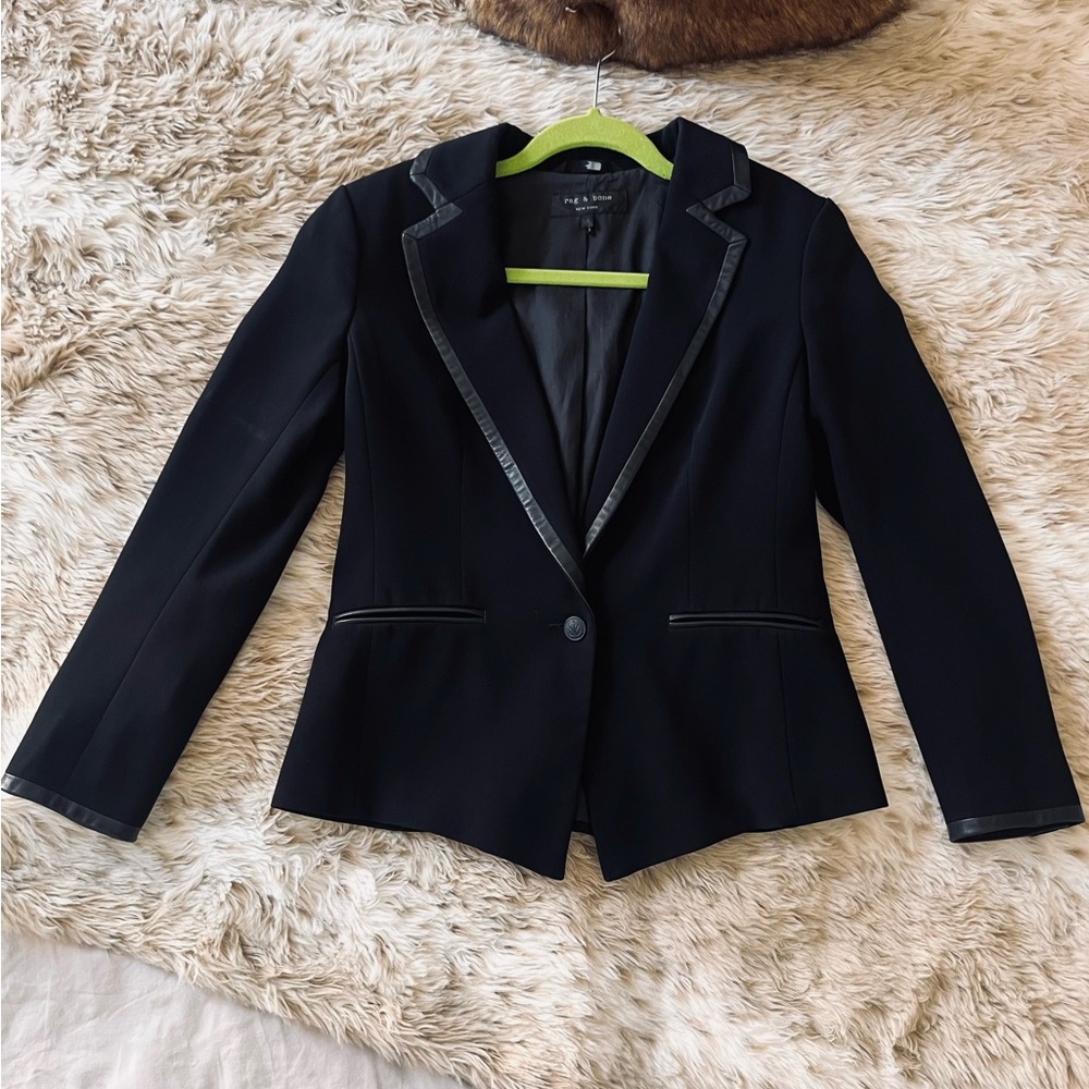 Rag & Bone Women's Black Blazer with Leather Trim - Size US 6